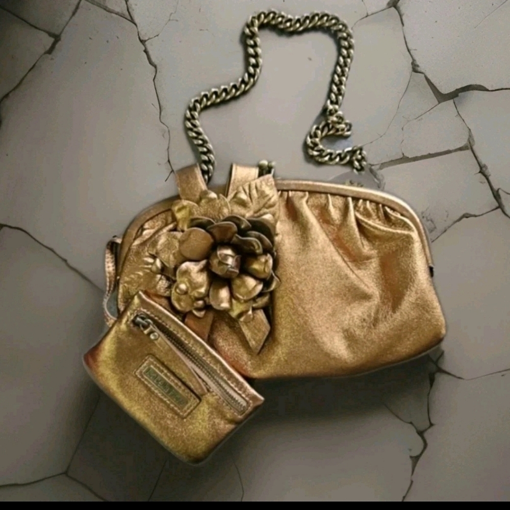 Isabella Fiore Metallic Leather Small Shoulder Bag With Attached Coin Purse Twi - Picture 2 of 10
